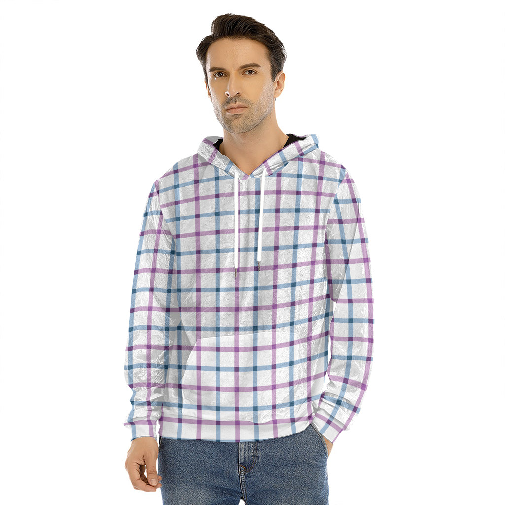 Blue And Purple Tattersall Pattern Print Men's Velvet Pullover Hoodie