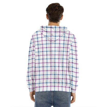 Blue And Purple Tattersall Pattern Print Men's Velvet Pullover Hoodie