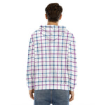 Blue And Purple Tattersall Pattern Print Men's Velvet Pullover Hoodie