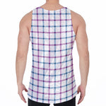 Blue And Purple Tattersall Pattern Print Men's Velvet Tank Top
