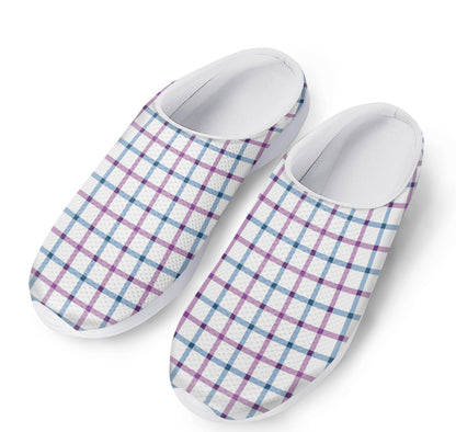 Blue And Purple Tattersall Pattern Print Mesh Casual Shoes