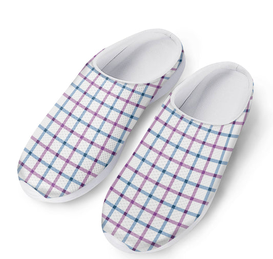 Blue And Purple Tattersall Pattern Print Mesh Casual Shoes