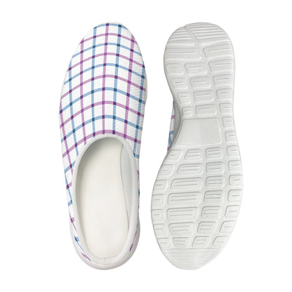 Blue And Purple Tattersall Pattern Print Mesh Casual Shoes