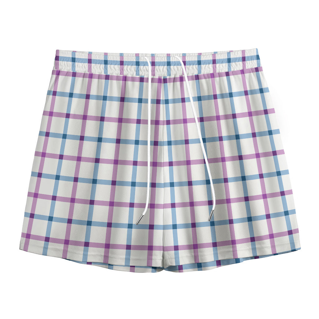 Blue And Purple Tattersall Pattern Print Mesh Shorts