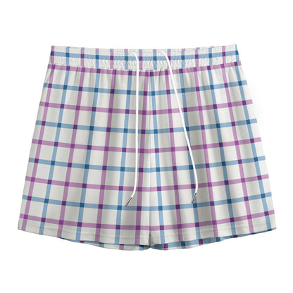 Blue And Purple Tattersall Pattern Print Mesh Shorts