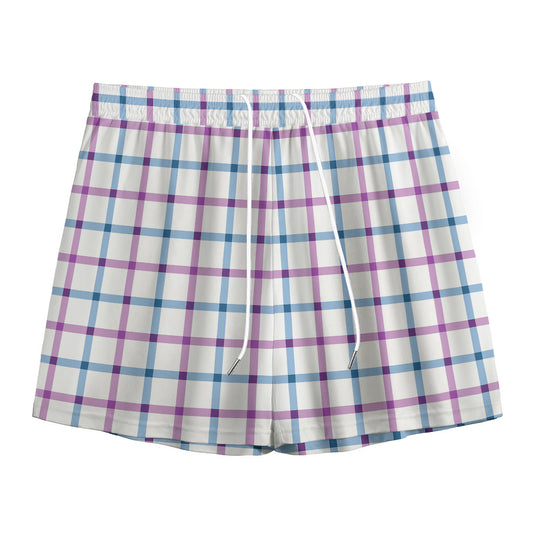 Blue And Purple Tattersall Pattern Print Mesh Shorts