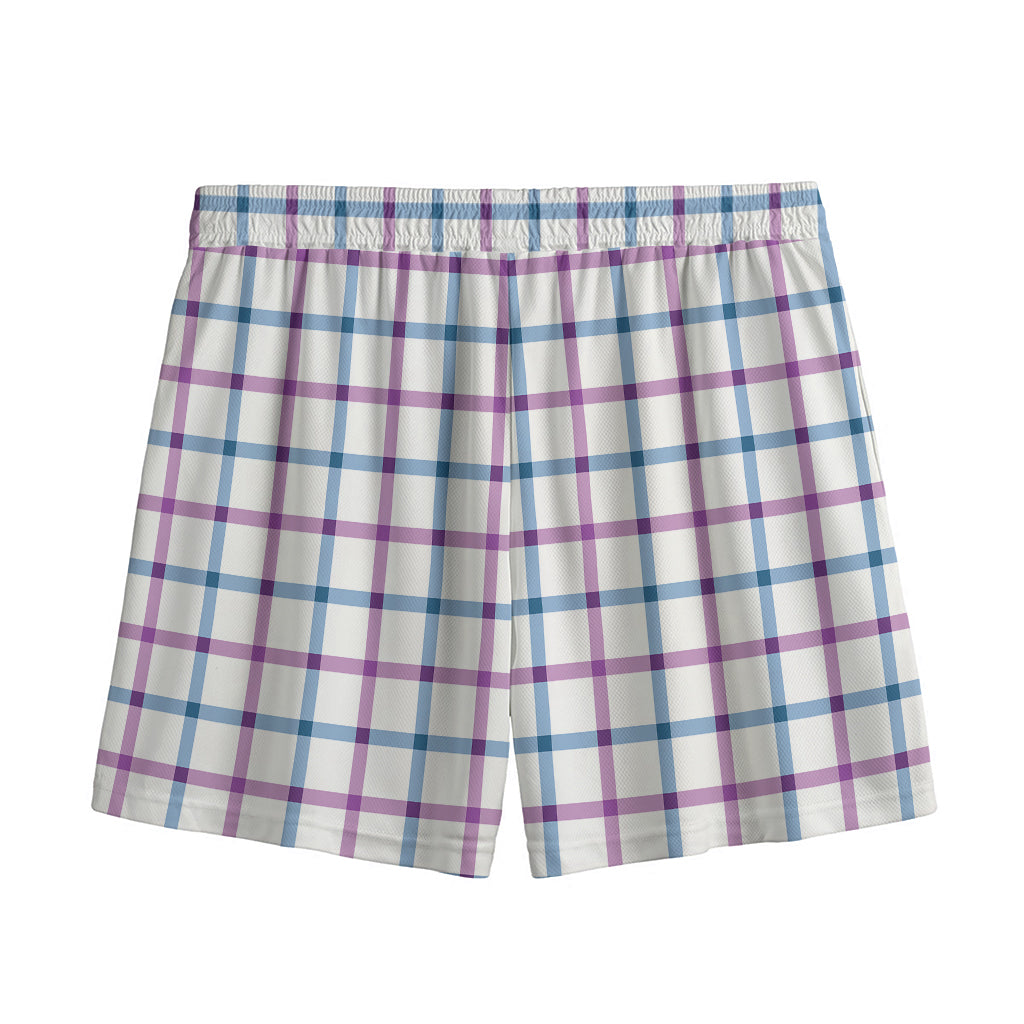 Blue And Purple Tattersall Pattern Print Mesh Shorts