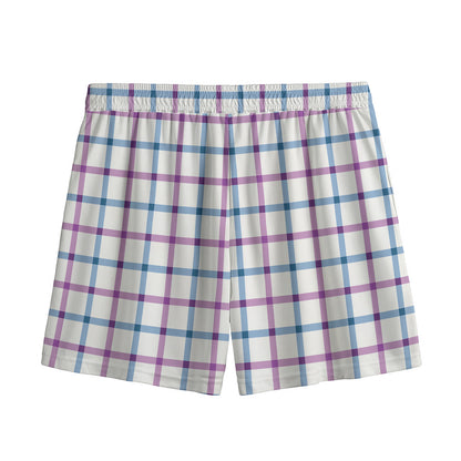 Blue And Purple Tattersall Pattern Print Mesh Shorts