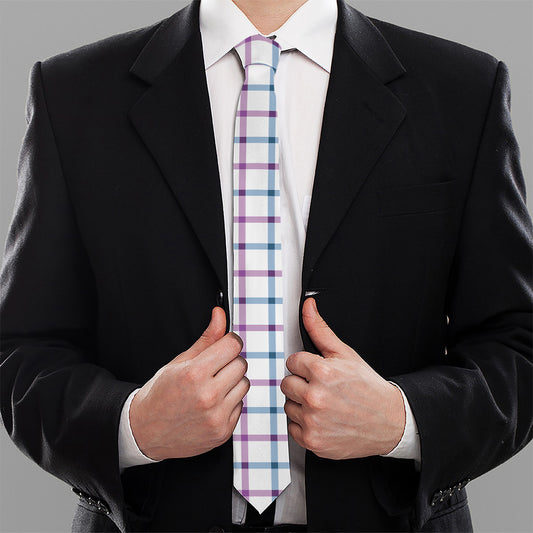 Blue And Purple Tattersall Pattern Print Necktie