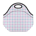 Blue And Purple Tattersall Pattern Print Neoprene Lunch Bag