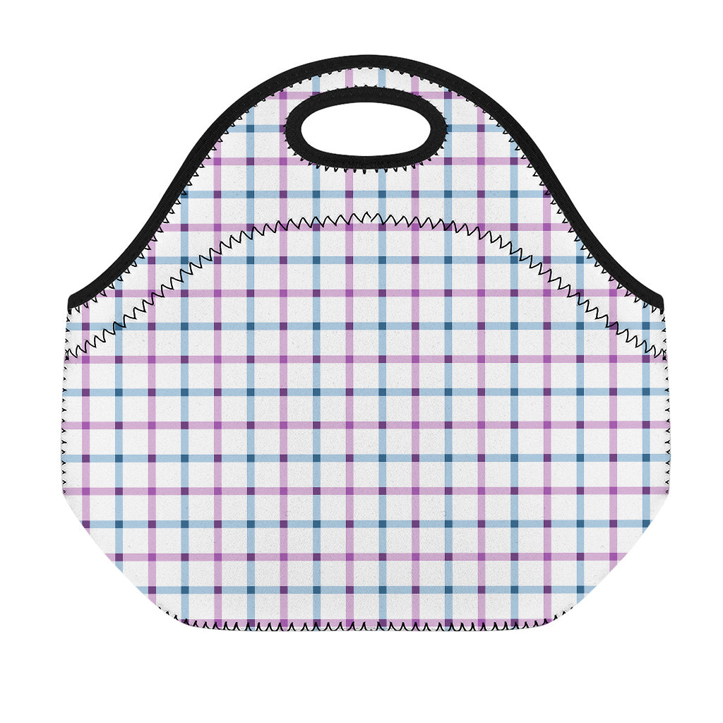Blue And Purple Tattersall Pattern Print Neoprene Lunch Bag
