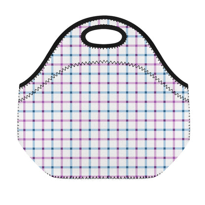 Blue And Purple Tattersall Pattern Print Neoprene Lunch Bag