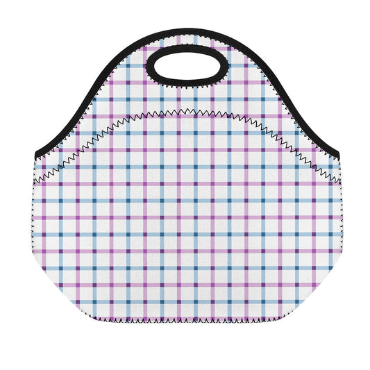 Blue And Purple Tattersall Pattern Print Neoprene Lunch Bag