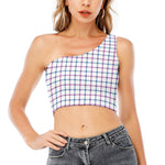 Blue And Purple Tattersall Pattern Print One Shoulder Crop Top
