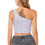 Blue And Purple Tattersall Pattern Print One Shoulder Crop Top