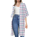 Blue And Purple Tattersall Pattern Print Open Front Beach Cover Up