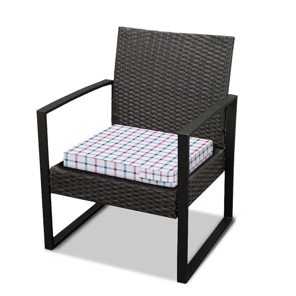 Blue And Purple Tattersall Pattern Print Outdoor Seat Cushion Cover