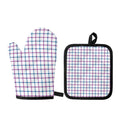 Blue And Purple Tattersall Pattern Print Oven Mitt And Pot Holder Set