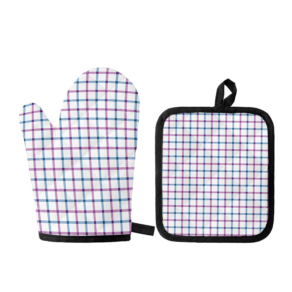 Blue And Purple Tattersall Pattern Print Oven Mitt And Pot Holder Set