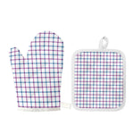 Blue And Purple Tattersall Pattern Print Oven Mitt And Pot Holder Set