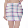 Blue And Purple Tattersall Pattern Print Pencil Mini Skirt