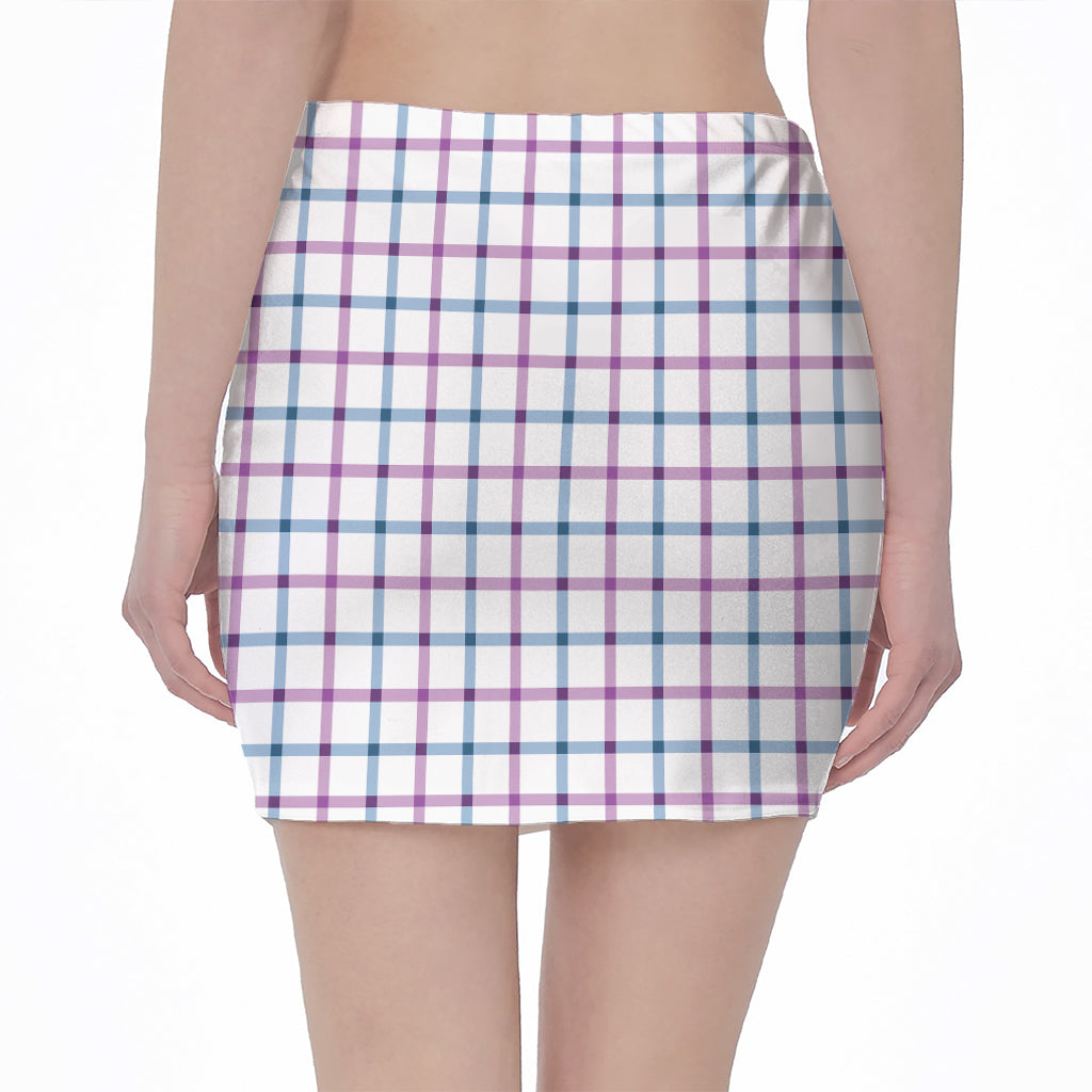 Blue And Purple Tattersall Pattern Print Pencil Mini Skirt
