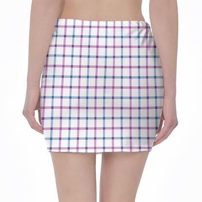 Blue And Purple Tattersall Pattern Print Pencil Mini Skirt