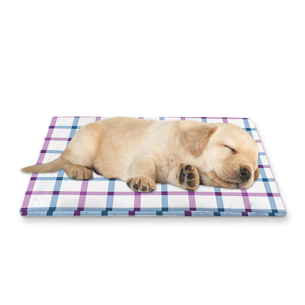 Blue And Purple Tattersall Pattern Print Pet Cooling Mat Cover