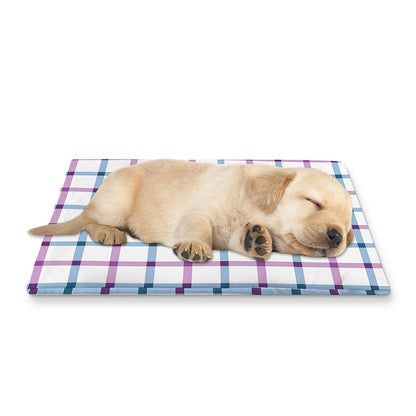 Blue And Purple Tattersall Pattern Print Pet Cooling Mat Cover