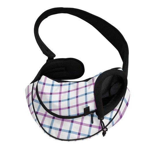 Blue And Purple Tattersall Pattern Print Pet Sling Carrier