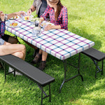 Blue And Purple Tattersall Pattern Print Picnic Table Cover