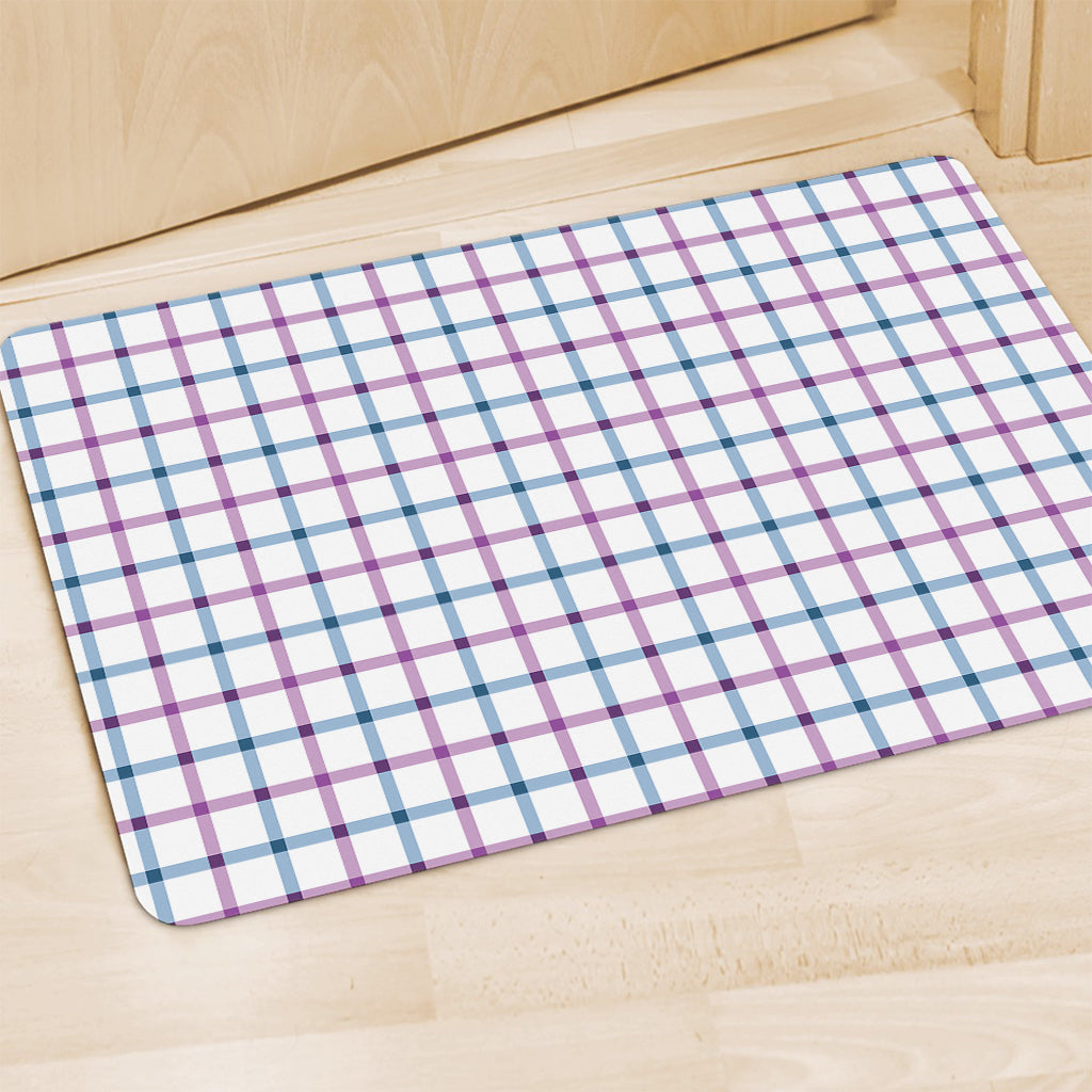 Blue And Purple Tattersall Pattern Print Polyester Doormat