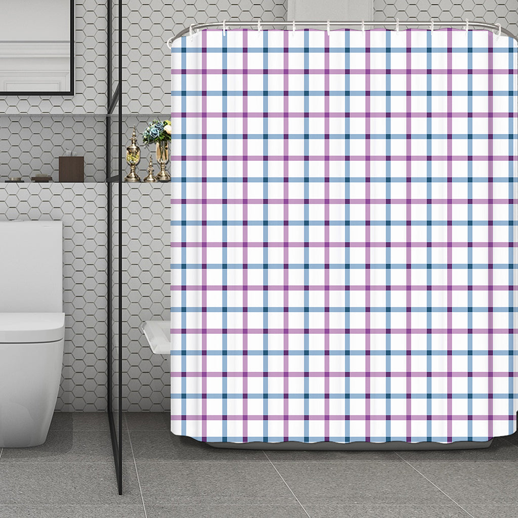 Blue And Purple Tattersall Pattern Print Polyester Shower Curtain