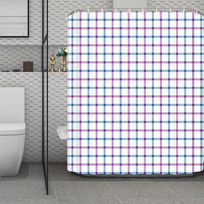 Blue And Purple Tattersall Pattern Print Polyester Shower Curtain