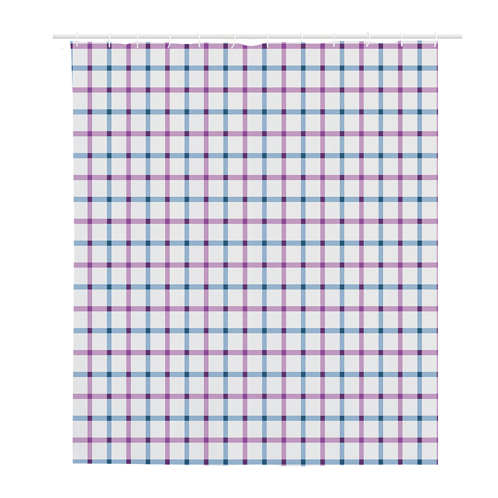 Blue And Purple Tattersall Pattern Print Polyester Shower Curtain