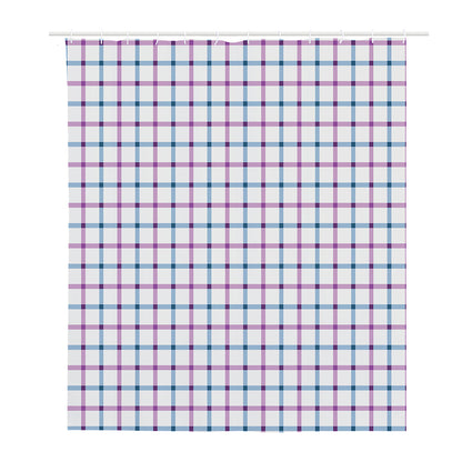 Blue And Purple Tattersall Pattern Print Polyester Shower Curtain