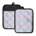 Blue And Purple Tattersall Pattern Print Pot Holders With Pocket
