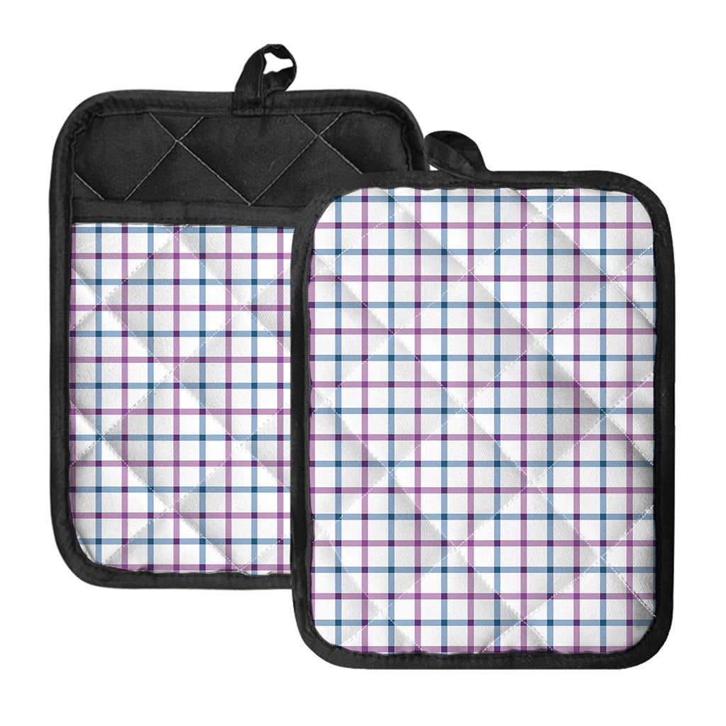 Blue And Purple Tattersall Pattern Print Pot Holders With Pocket