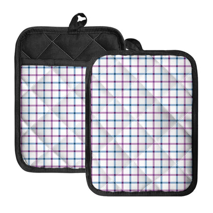 Blue And Purple Tattersall Pattern Print Pot Holders With Pocket