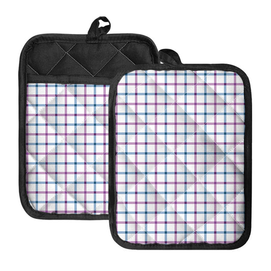 Blue And Purple Tattersall Pattern Print Pot Holders With Pocket