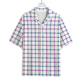 Blue And Purple Tattersall Pattern Print Rayon Hawaiian Shirt