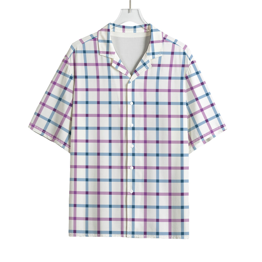 Blue And Purple Tattersall Pattern Print Rayon Hawaiian Shirt