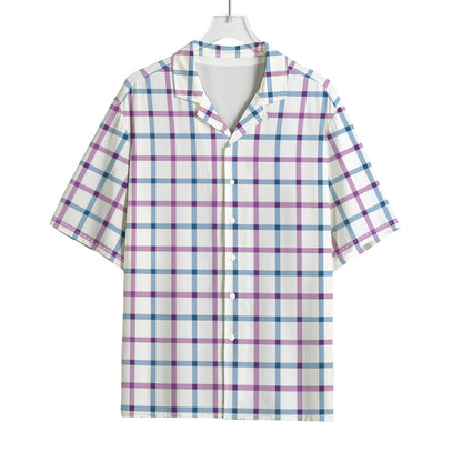 Blue And Purple Tattersall Pattern Print Rayon Hawaiian Shirt