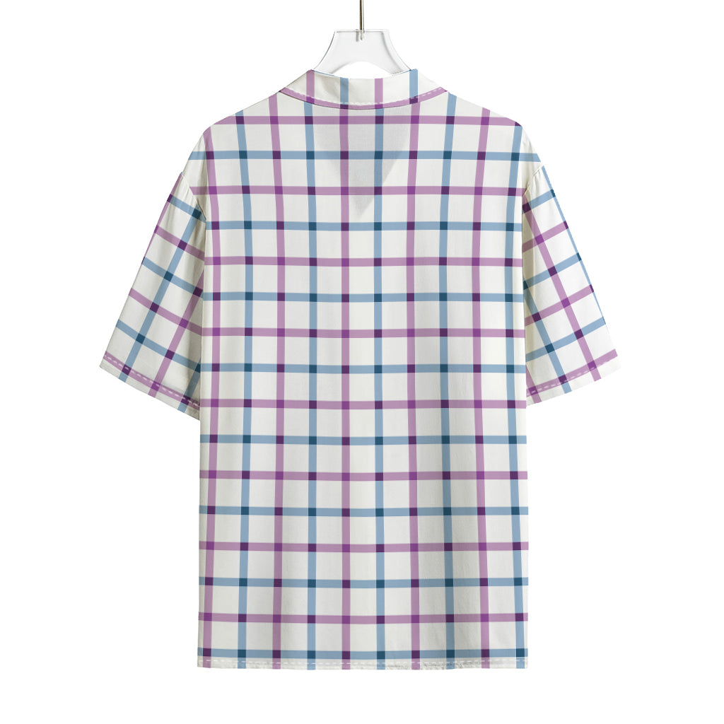 Blue And Purple Tattersall Pattern Print Rayon Hawaiian Shirt