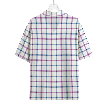 Blue And Purple Tattersall Pattern Print Rayon Hawaiian Shirt