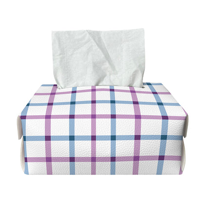 Blue And Purple Tattersall Pattern Print Rectangle Tissue Box Cover