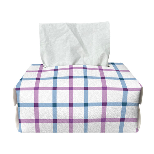 Blue And Purple Tattersall Pattern Print Rectangle Tissue Box Cover