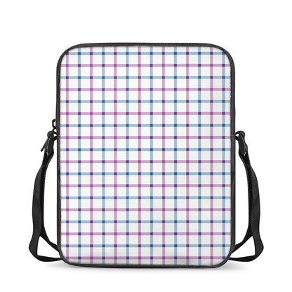 Blue And Purple Tattersall Pattern Print Rectangular Crossbody Bag