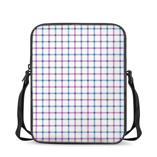 Blue And Purple Tattersall Pattern Print Rectangular Crossbody Bag