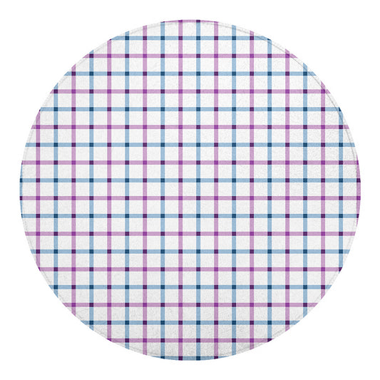 Blue And Purple Tattersall Pattern Print Round Blanket